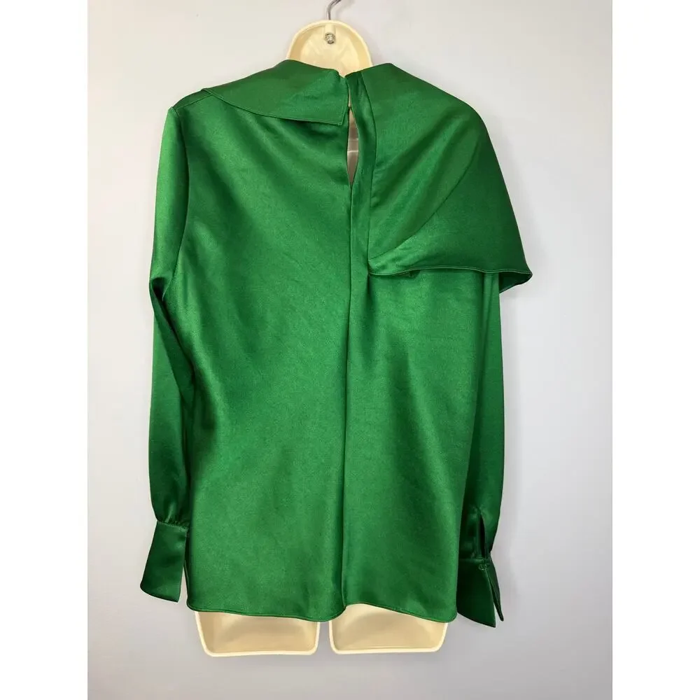 The Fold Ocana Satin Long Sleeve Blouse Deep Emerald Women's 14 New Elegant - Picture 6 of 13